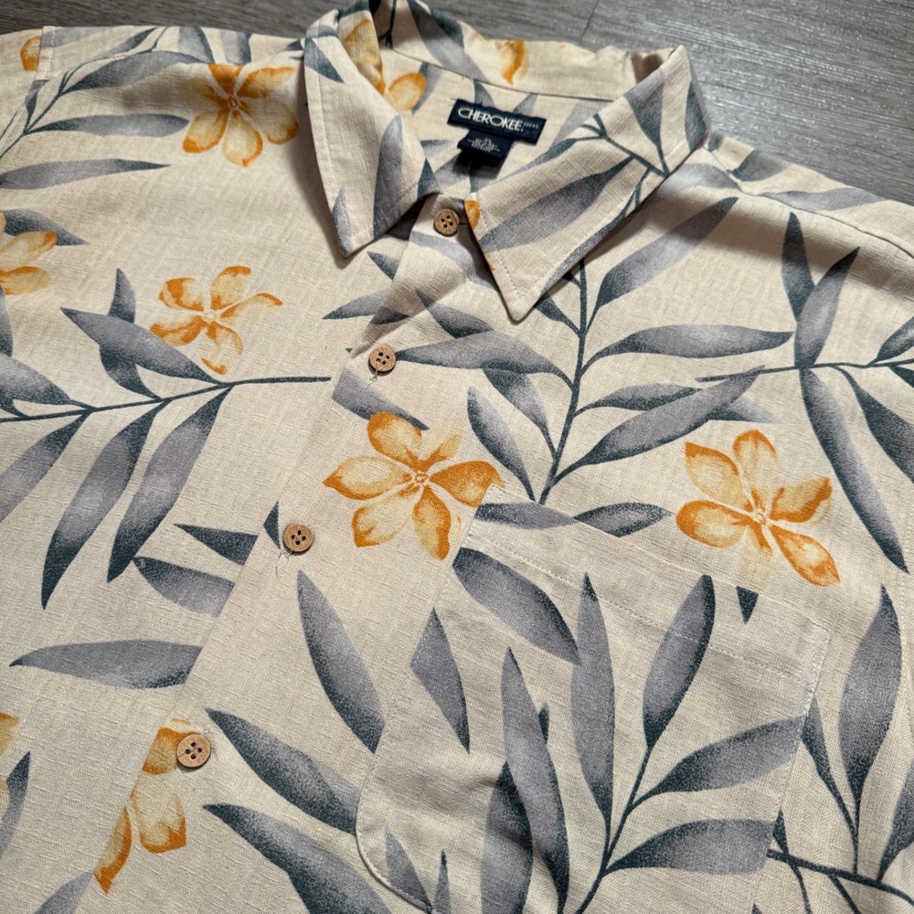 Cherokee Shirt Mens XL 100% Silk Floral Summer Vacation Costal Resort Camp Adult